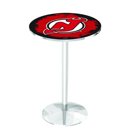 Holland Bar Stool Co 36" Chrome New Jersey Devils Pub Table L214C3628NJDevl